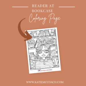 Sample image of Reader At Bookcase coloring page for Katie McCoach/KM Editorial Shop